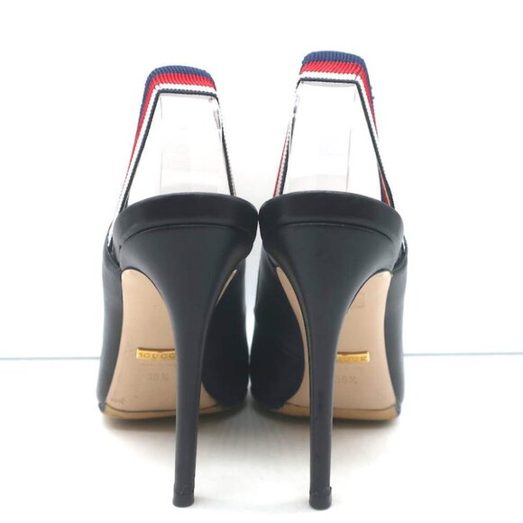 Gucci Sylvie Web Slingback Pumps Black Leather Size 36.5 - Picture 9 of 15